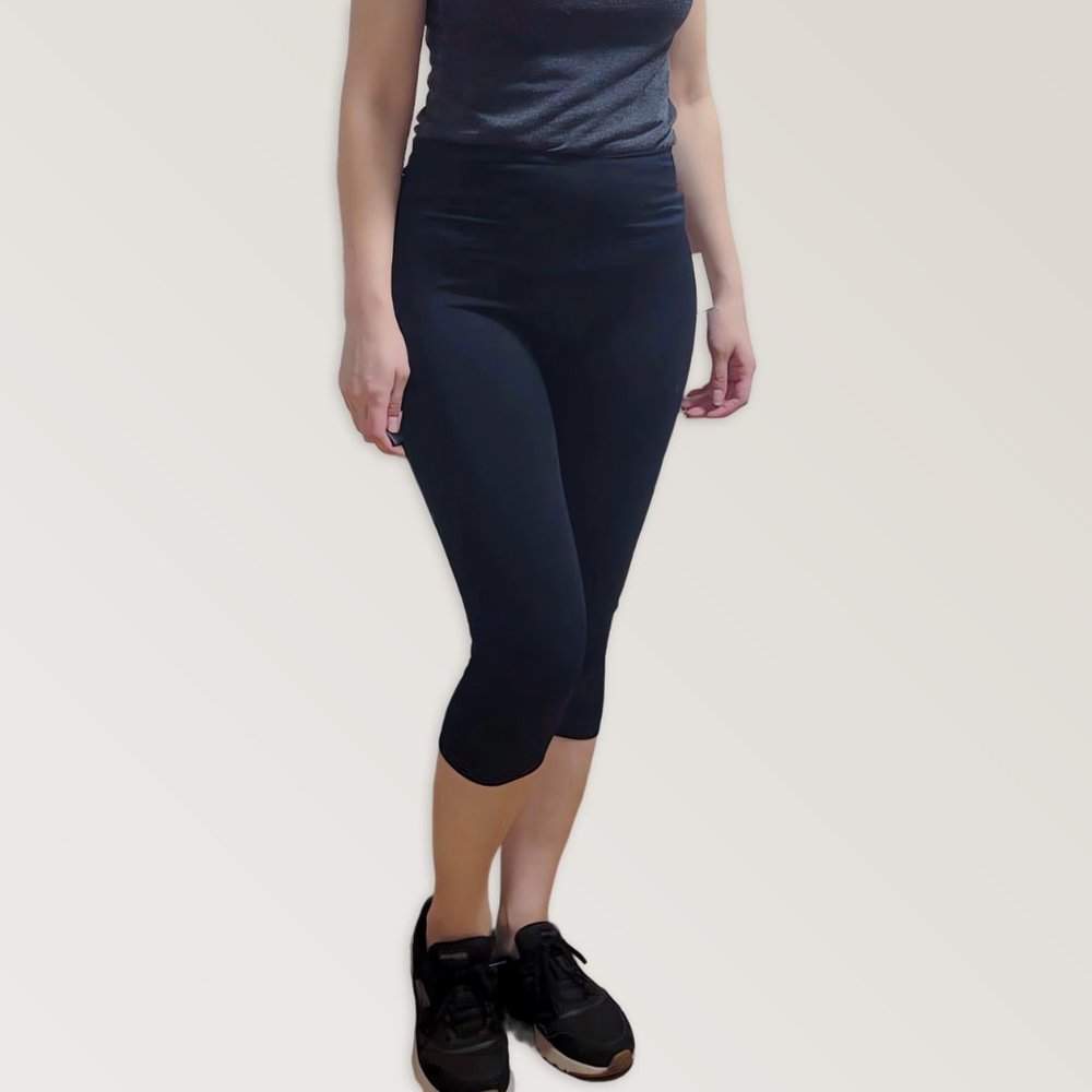 U2B Black Workout Leggings Pants, Gym High Rise Stretchy Crop Pants